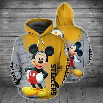 Steelers With Mickey 3D All Over Print Hoodie, Zip Hoodie