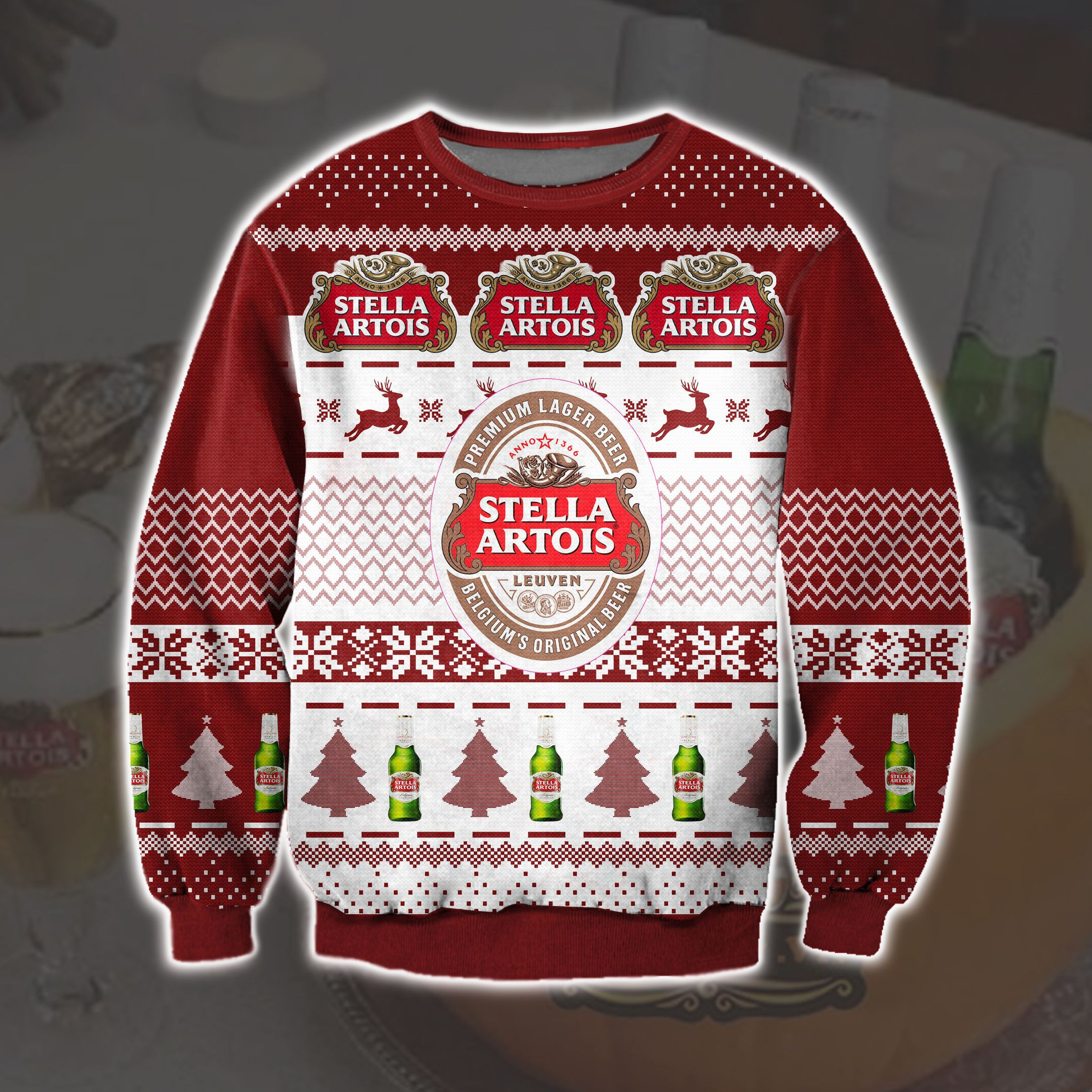 Stella Artois Beer 3D All Over Print Ugly Christmas Sweater Adult 3D Funny Matching for family