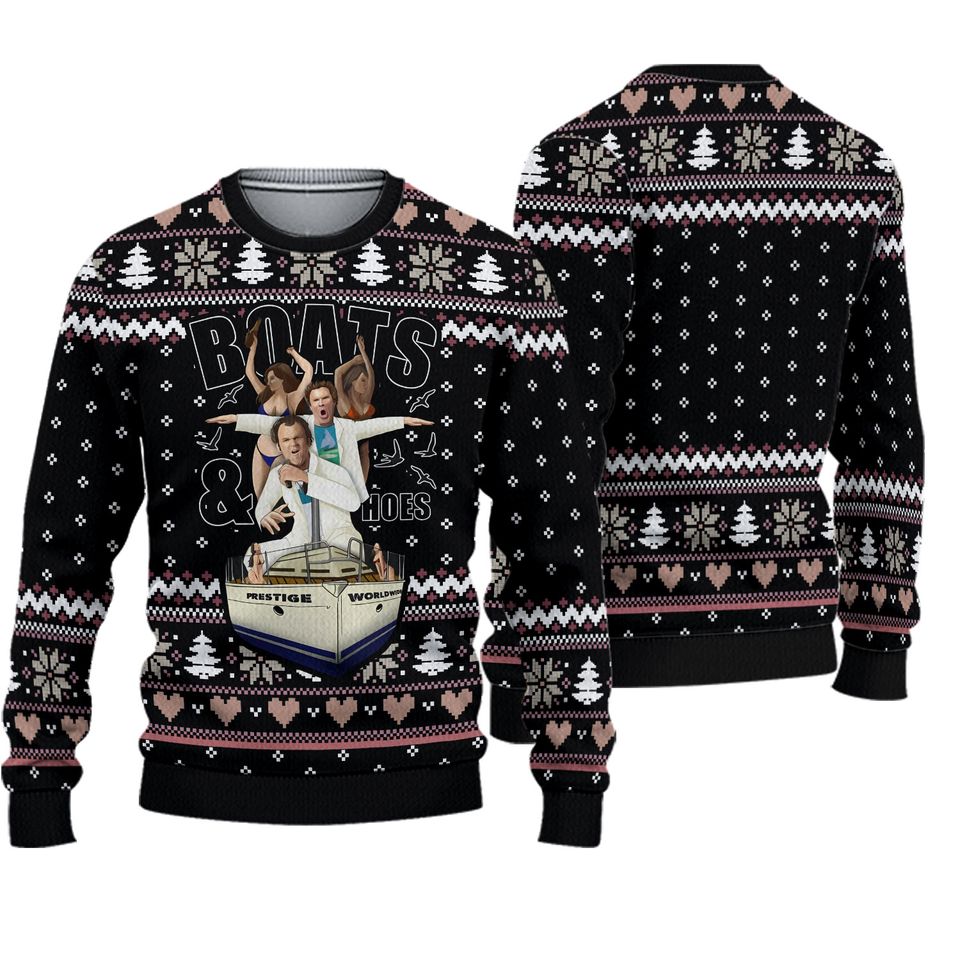 Step Brothers Boats And Hoes Ugly Christmas Sweater, Iconic Movie Ugly Christmas Sweater