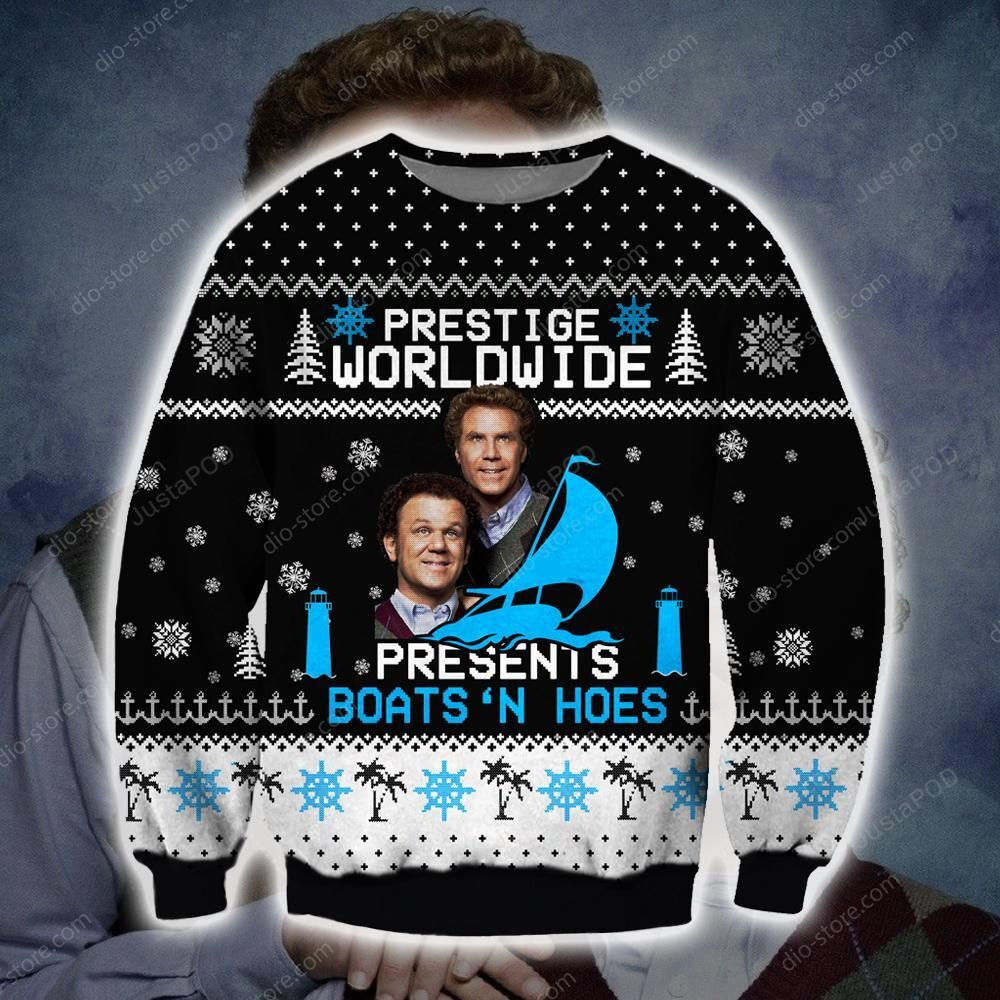 Step Brothers Prestige Worldwide Presents Boats 'N Hoes Ugly Christmas Sweater Adult 3D Funny Matching for family