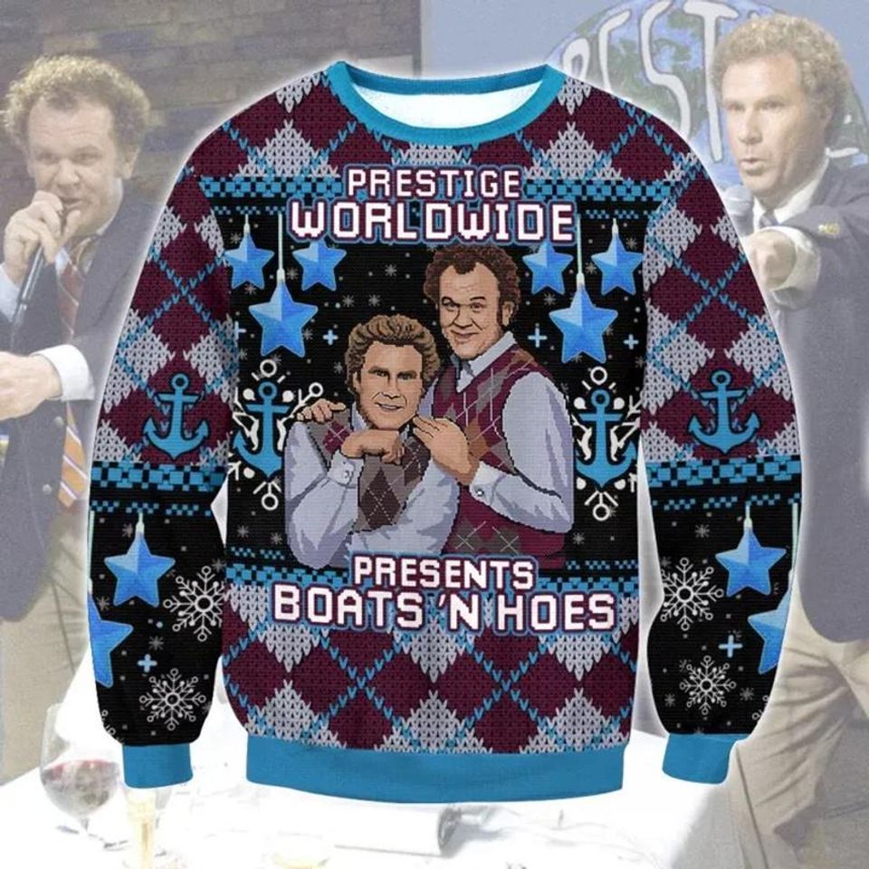 Step Brothers Ugly Christmas Sweater, Prestige Worldwide Boats'n Hoes Christmas Shirt