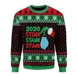 Stink Stank Stunk 2020 The Grinch And Face Mask Ugly Christmas Sweater Adult 3D Funny Matching for family