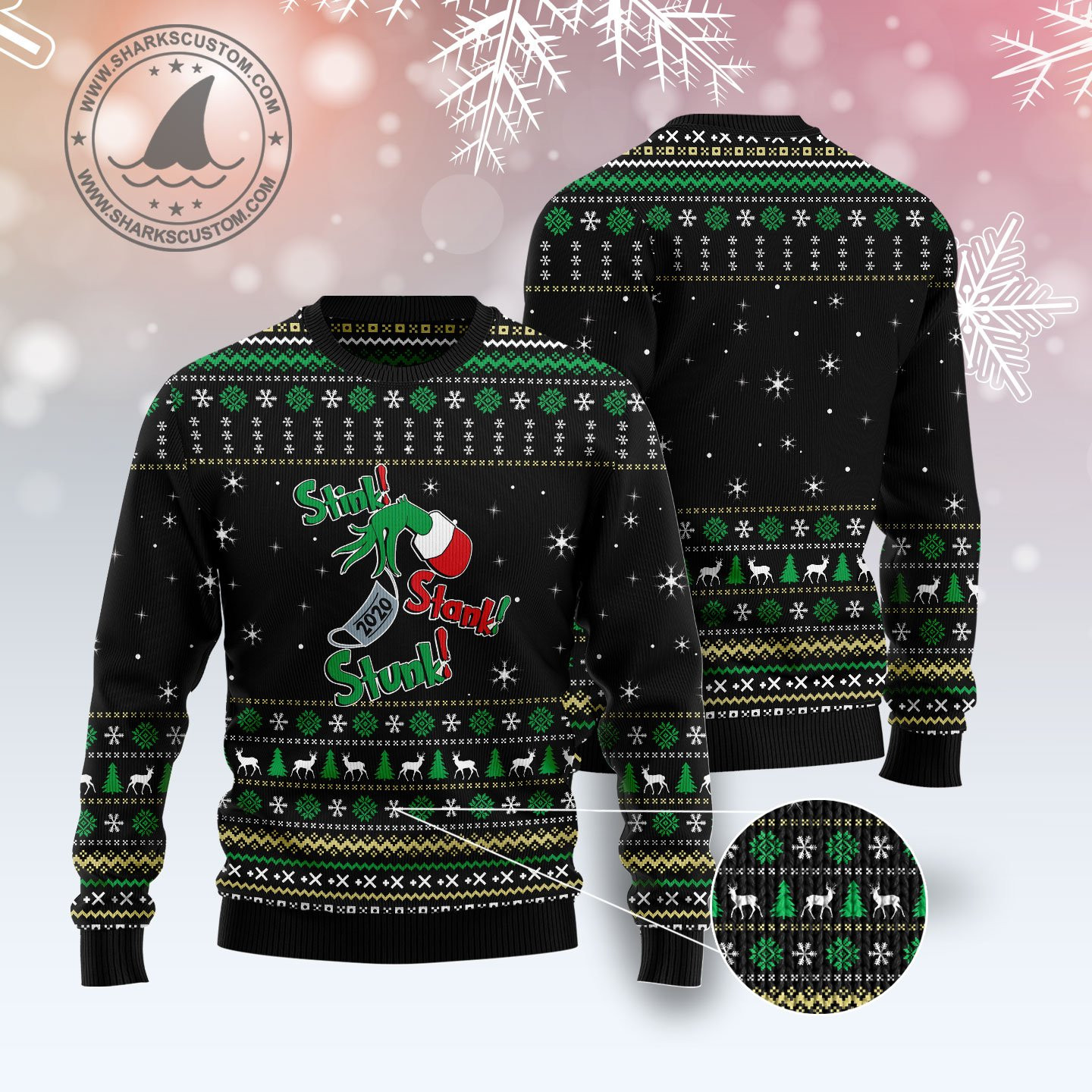 Stink Stank Stunk Grinch Ugly Christmas Sweater Adult 3D Funny Matching for family - Image 3