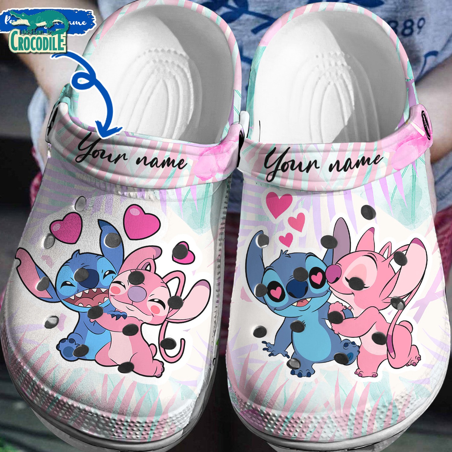 Stitch And Angel Cartoon Crocs Crocband Clogs Shoes Comfortable For Men Women and Kids