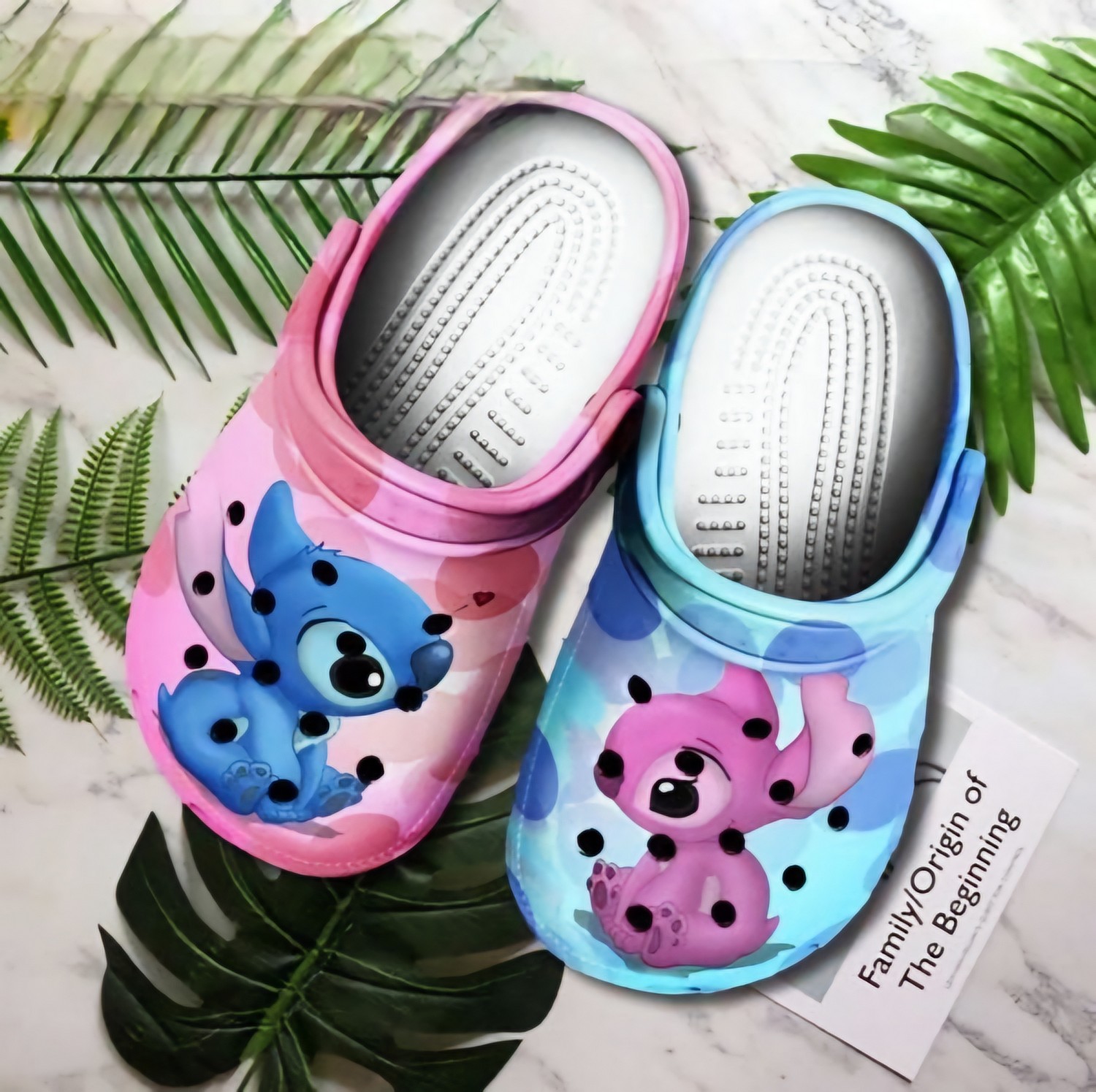 Stitch And Angel Cartoon Crocs Crocband Clogs Shoes Comfortable For Men Women and Kids