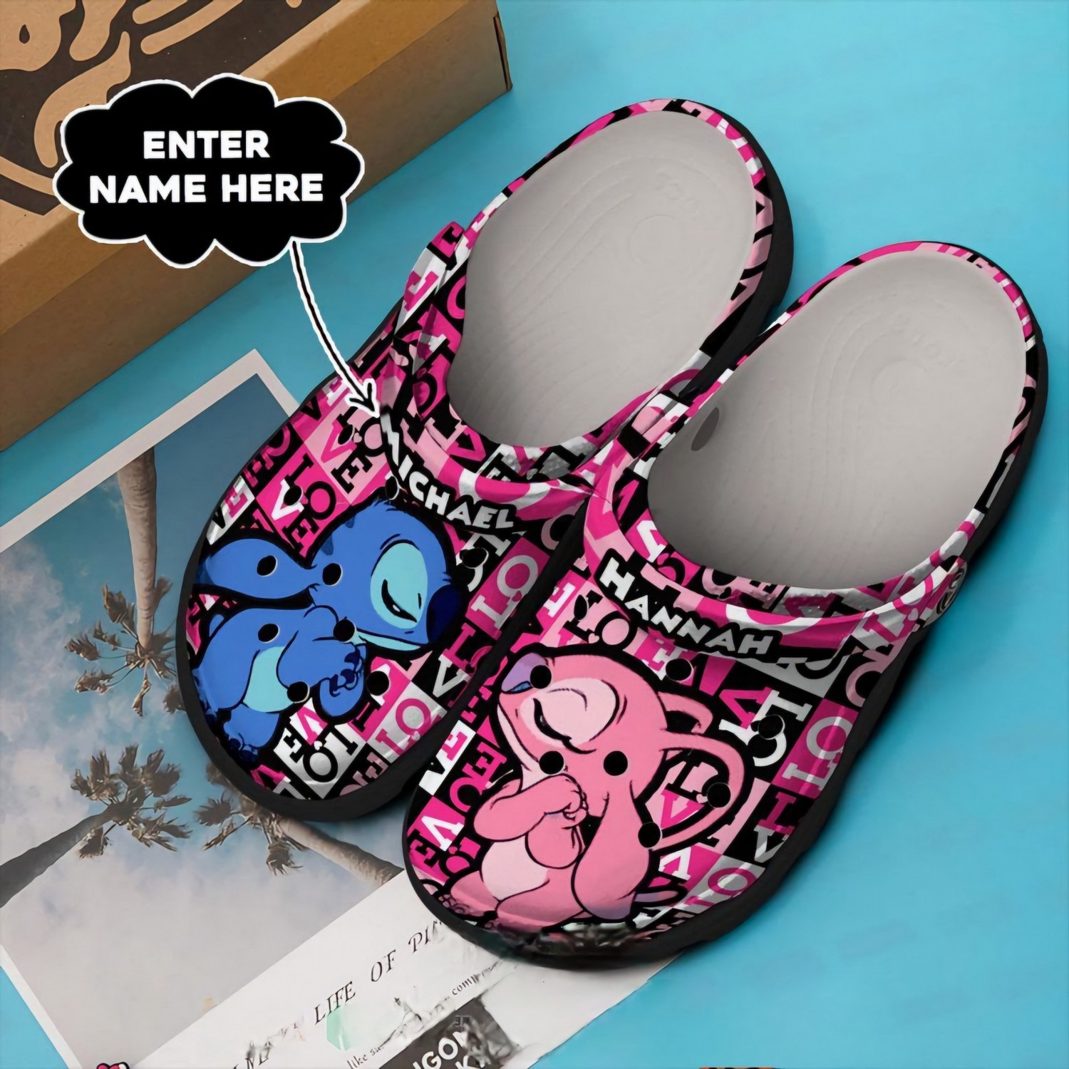 Stitch And Angel Cartoon Crocs Crocband Clogs Shoes Comfortable For Men Women and Kids
