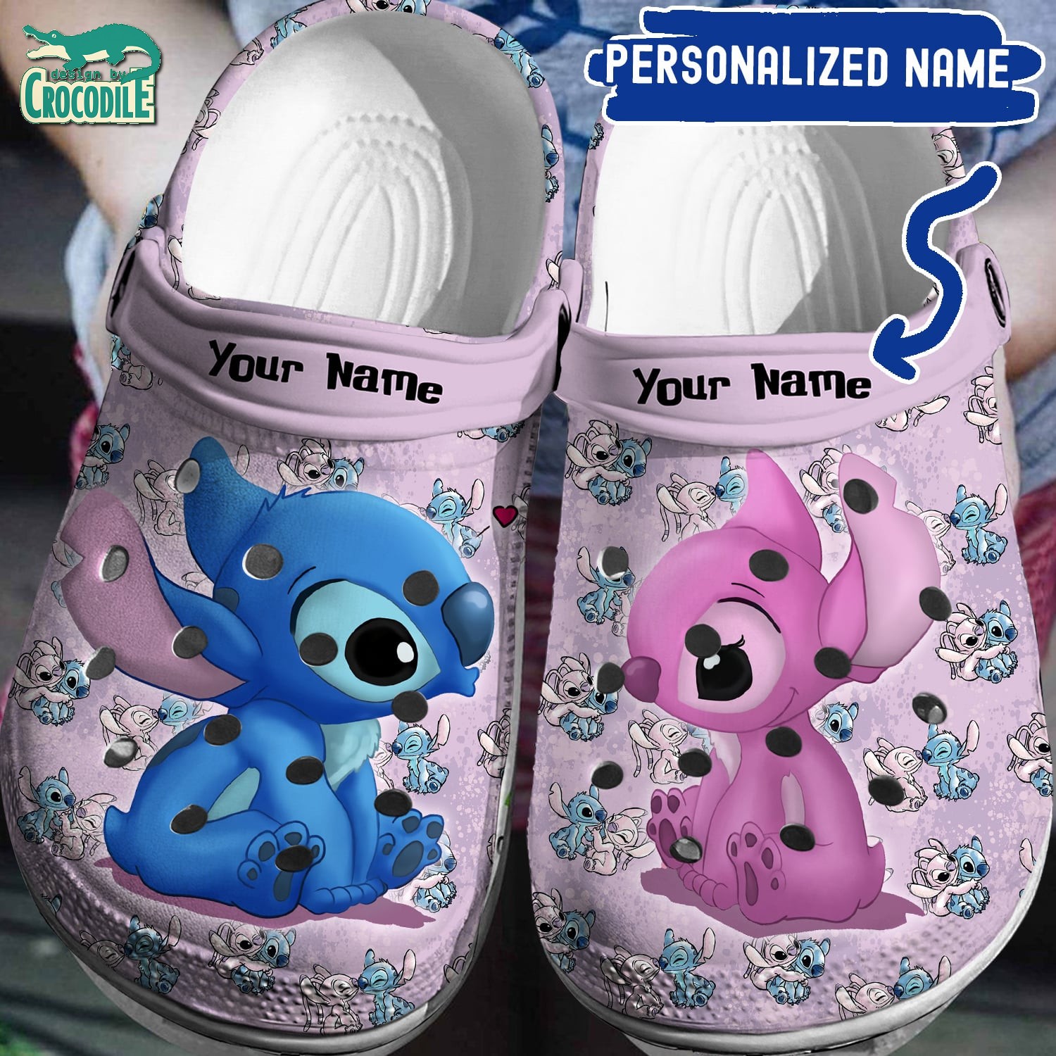 Stitch And Angel Cartoon Crocs Crocband Clogs Shoes Comfortable For Men Women and Kids