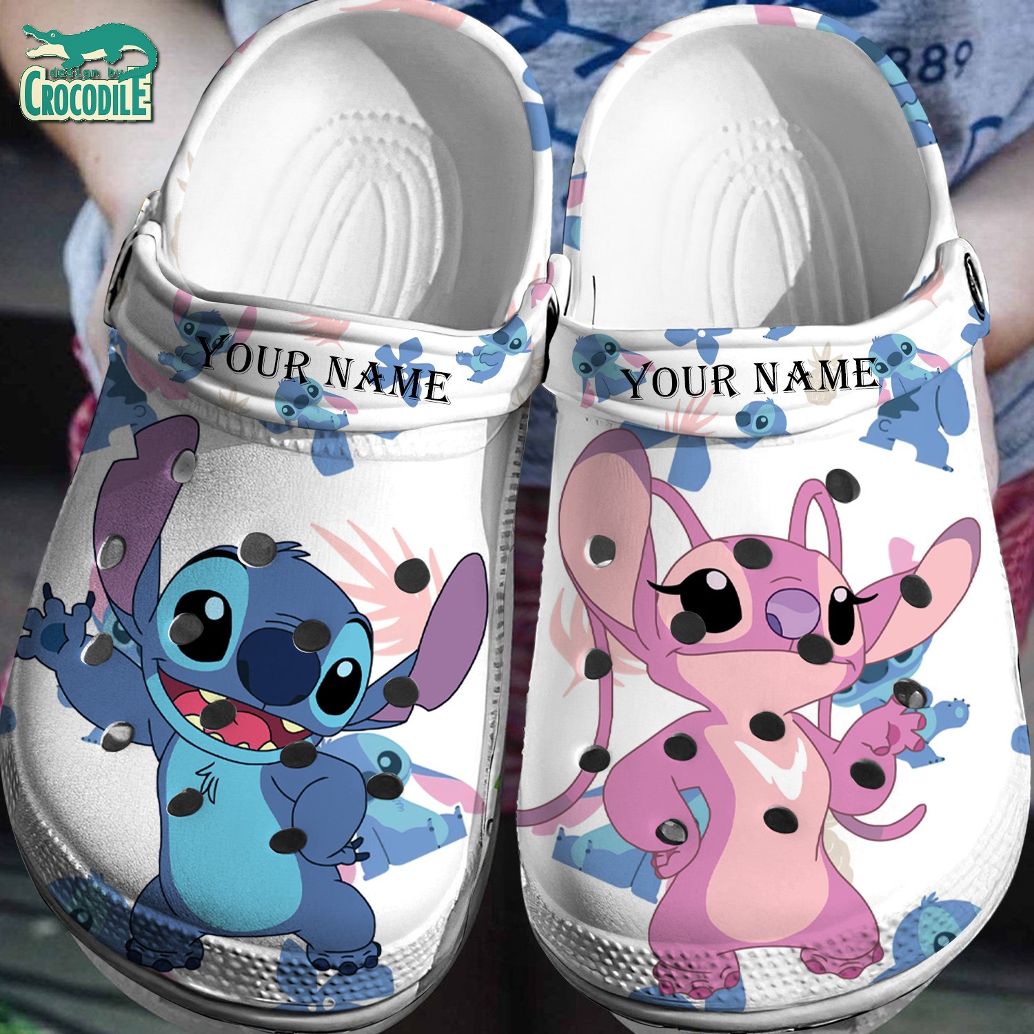 Stitch And Angel Cartoon Crocs Crocband Clogs Shoes Comfortable For Men Women and Kids