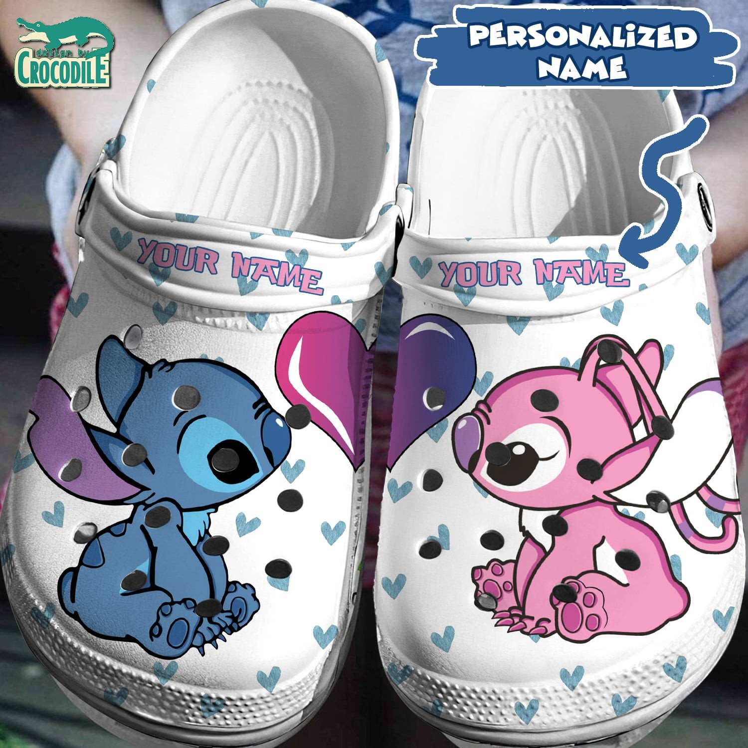 Stitch And Angel Cartoon Crocs Crocband Clogs Shoes Comfortable For Men Women and Kids