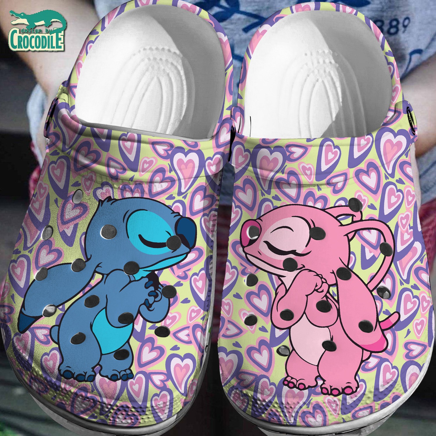 Stitch And Angel Cartoon Crocs Crocband Clogs Shoes Comfortable For Men Women and Kids