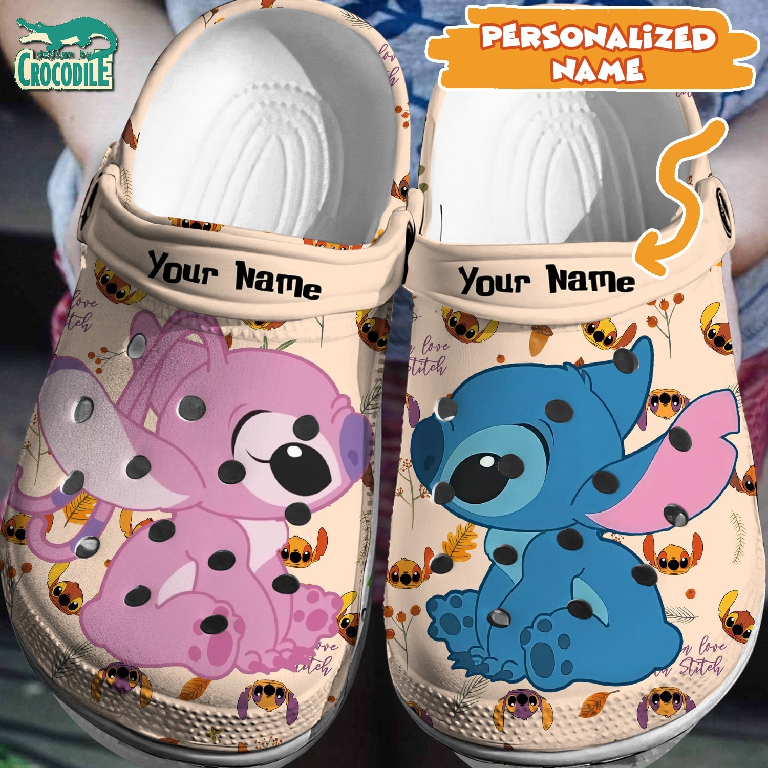 Stitch And Angel Cartoon Crocs Crocband Clogs Shoes Comfortable For Men Women and Kids