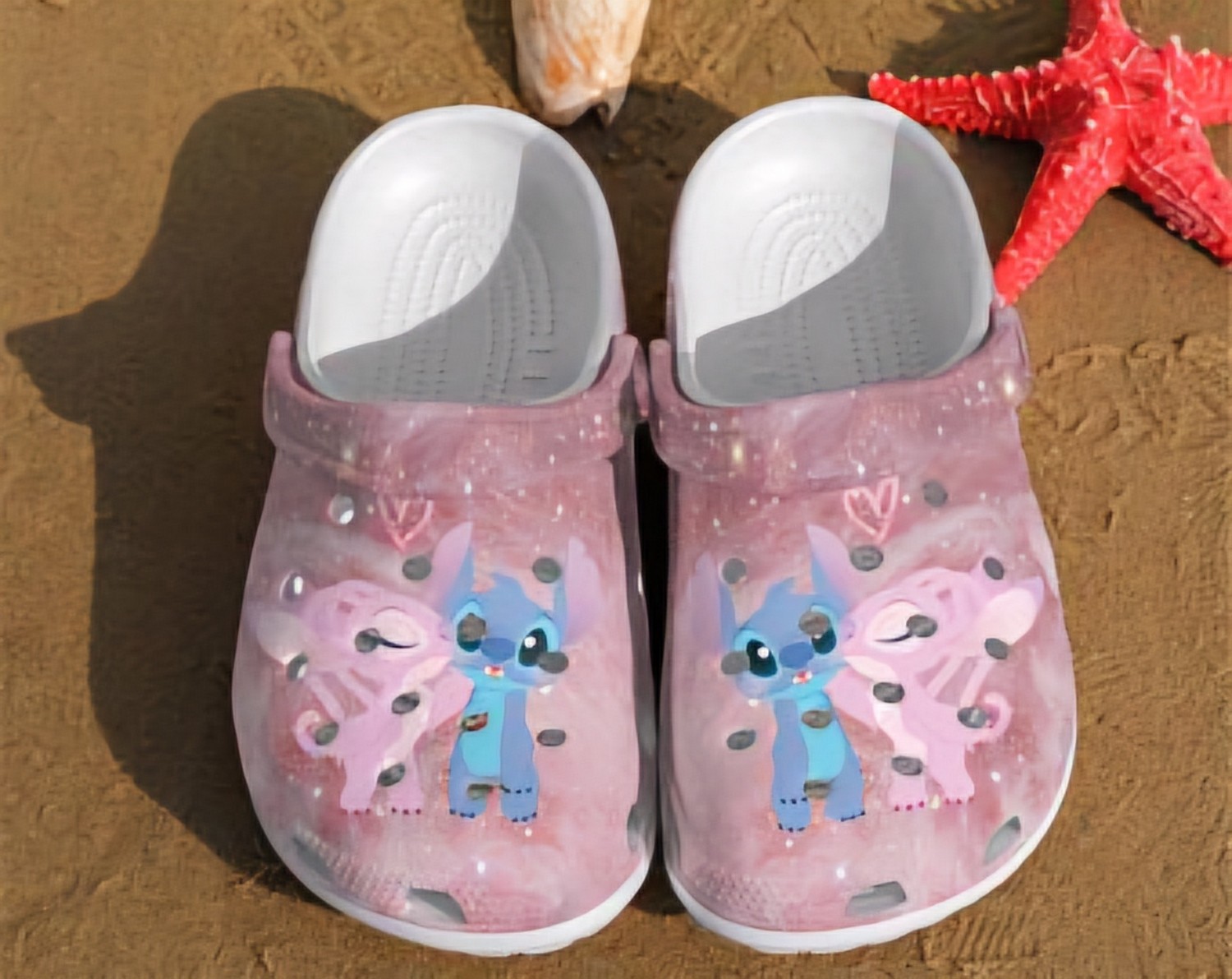 Stitch And Angel Cartoon Crocs Crocband Clogs Shoes Comfortable For Men Women and Kids