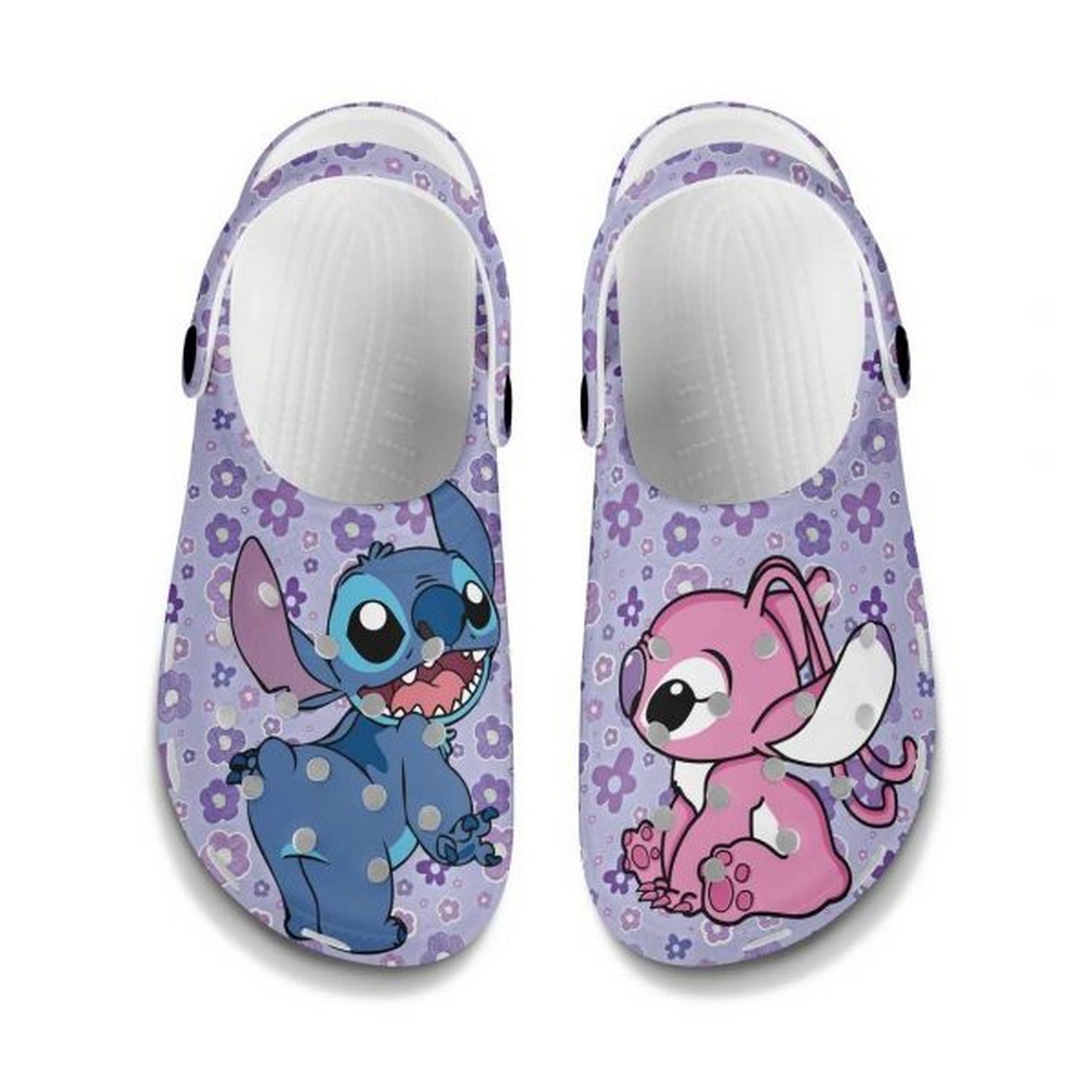 Stitch And Angel Cartoon Crocs Crocband Clogs Shoes Comfortable For Men Women and Kids