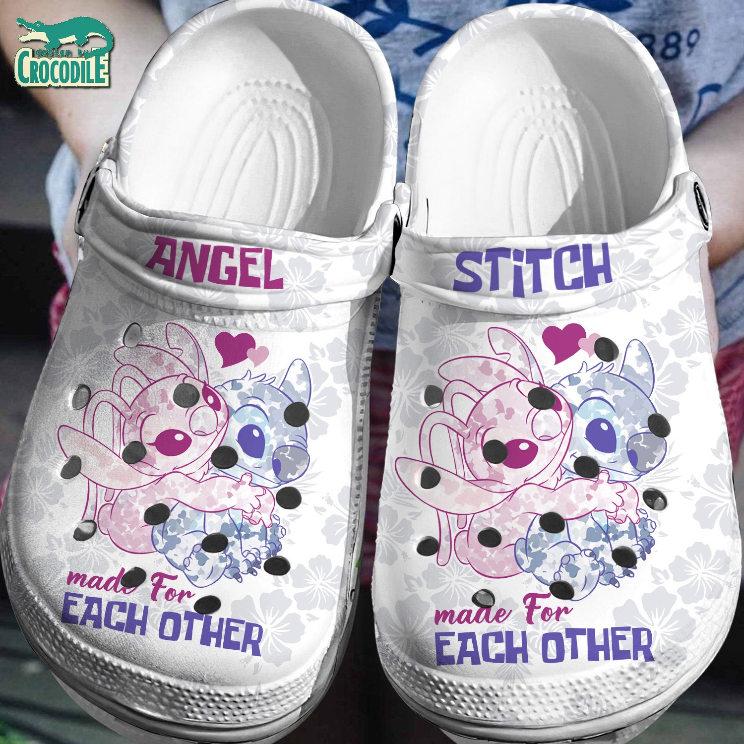Stitch And Angel Cartoon Crocs Crocband Clogs Shoes Comfortable For Men Women and Kids