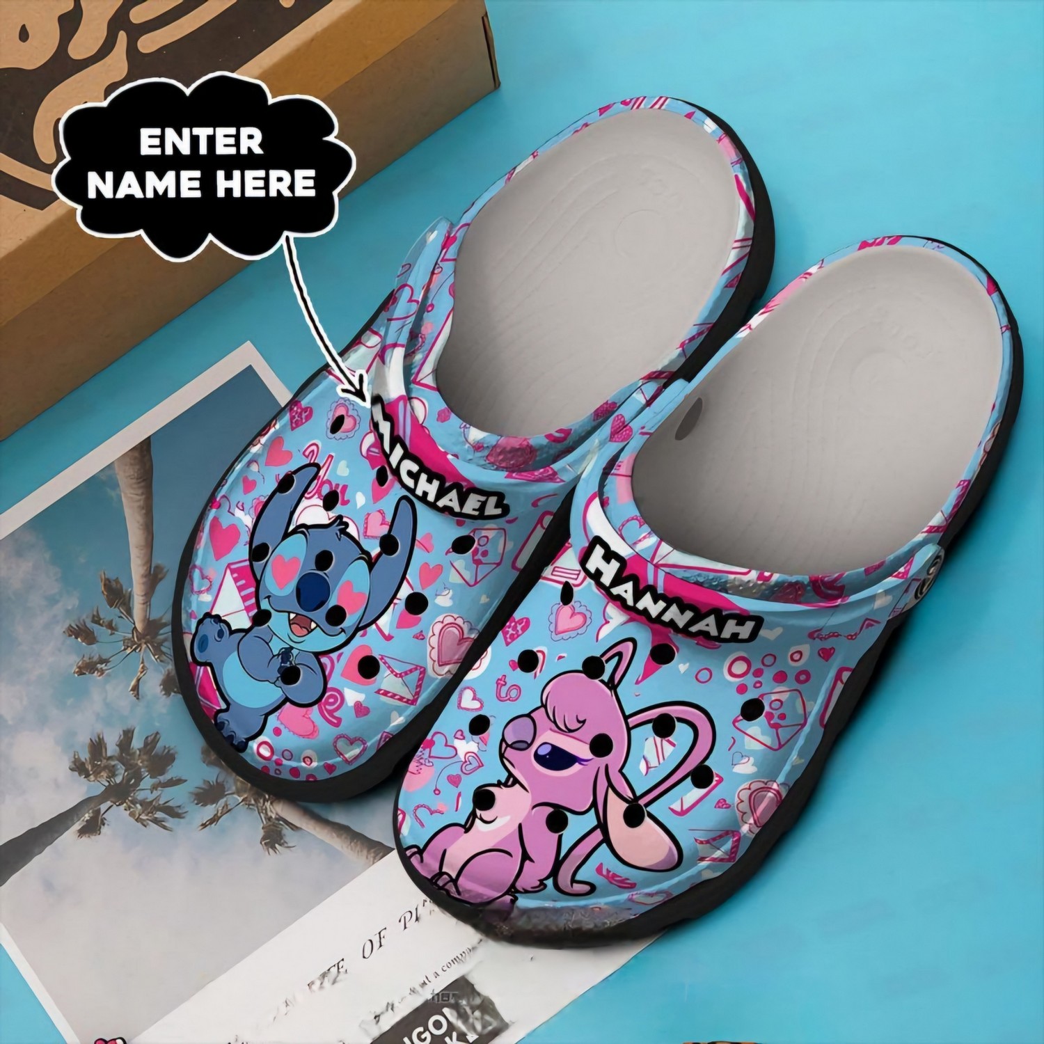 Stitch And Angel Cartoon Crocs Crocband Clogs Shoes Comfortable For Men Women and Kids