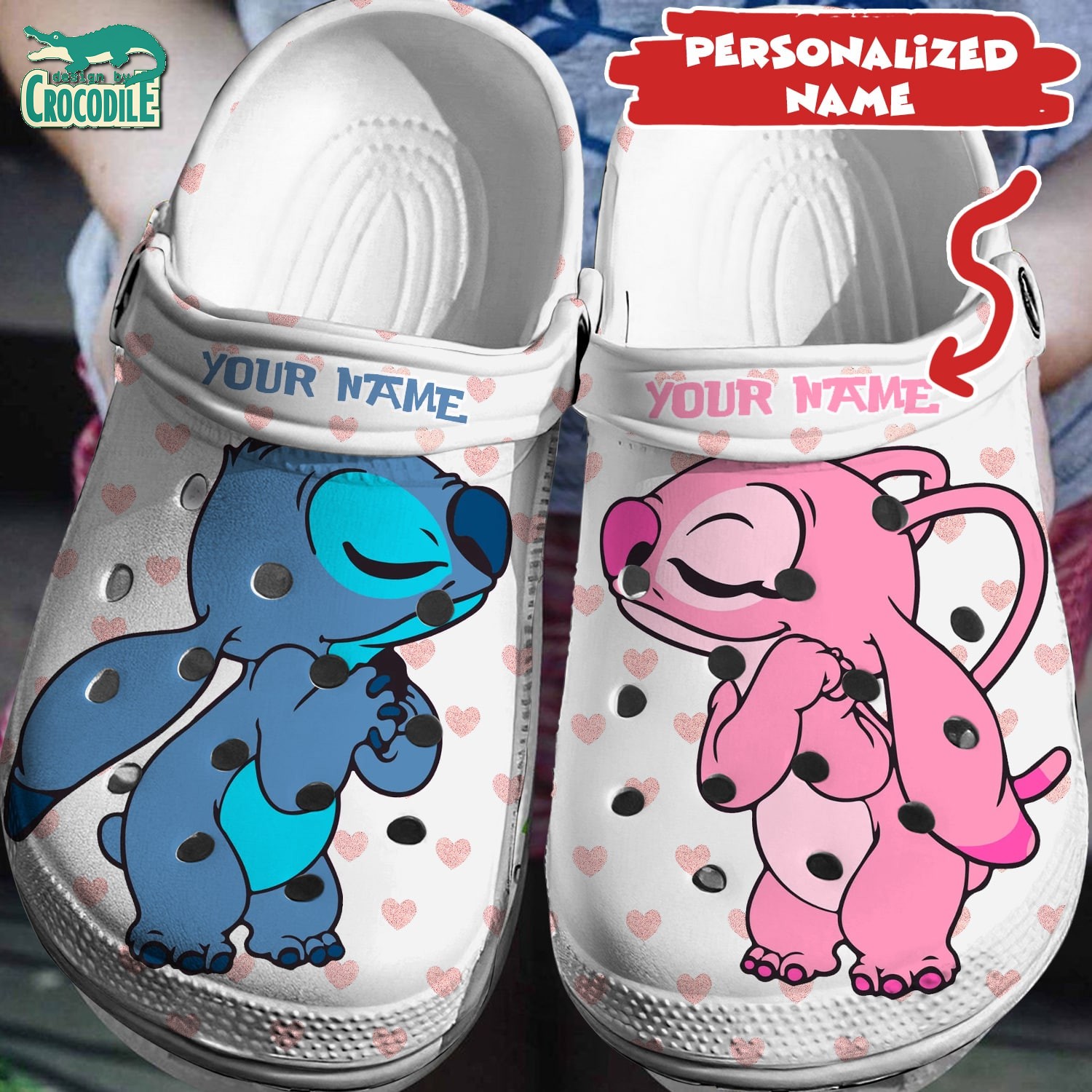 Stitch And Angel Cartoon Crocs Crocband Clogs Shoes Comfortable For Men Women and Kids