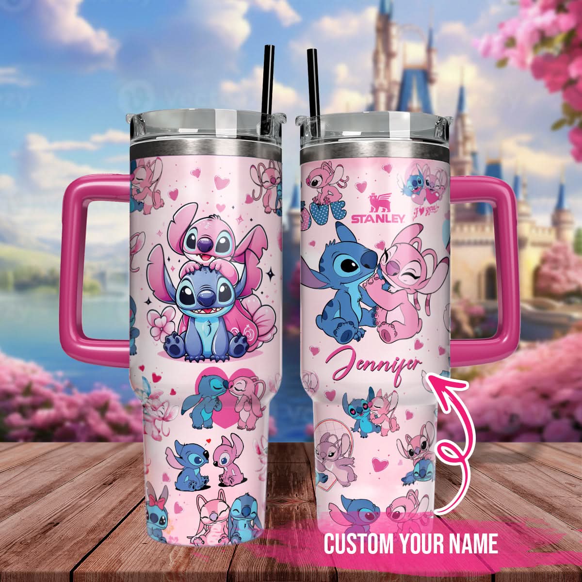 Stitch And Angel Cartoon Custom Stanley Cup 40 oz 30 oz Tumbler With HandleTVC2301483