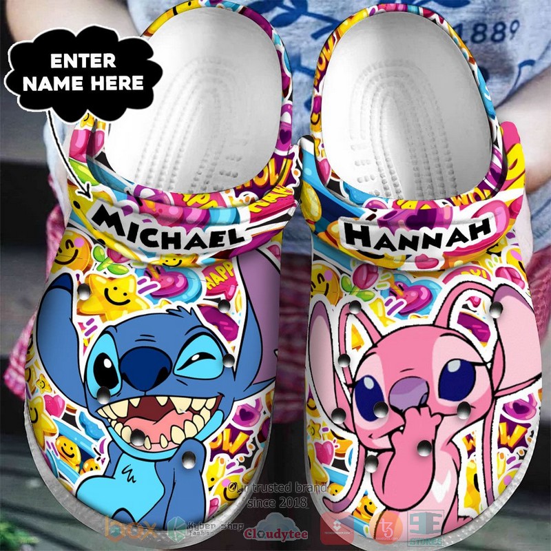 Stitch And Angel Cartoon Valentine Crocs Crocband Clogs Shoes Comfortable For Men Women and Kids