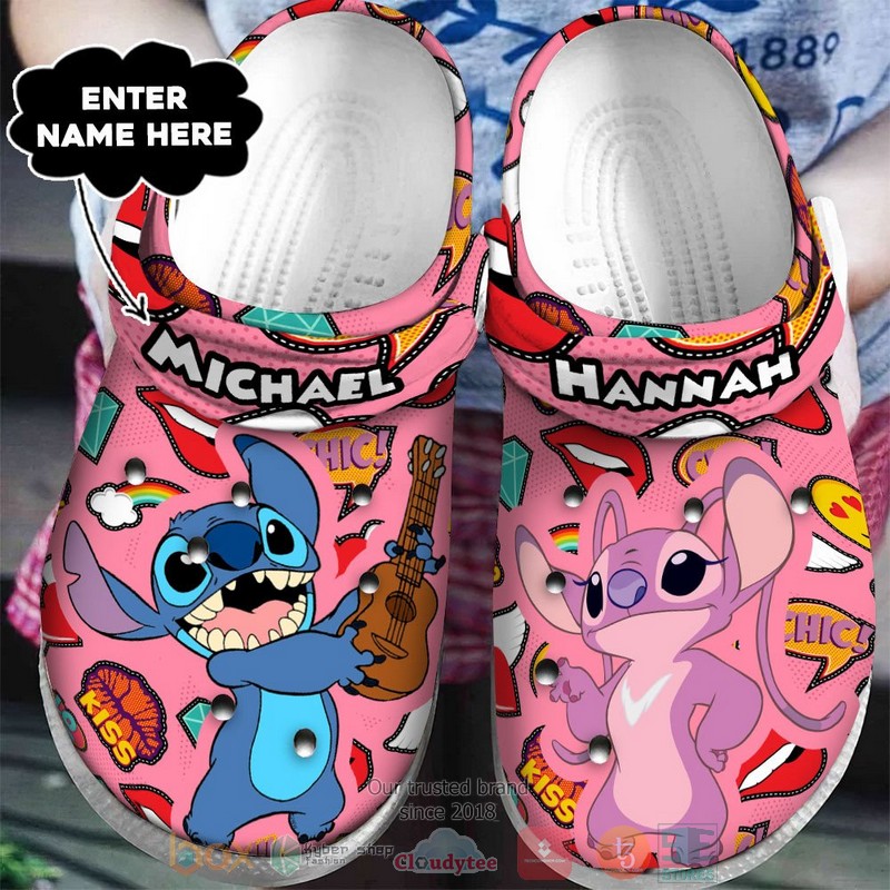 Stitch And Angel Cartoon Valentine Crocs Crocband Clogs Shoes Comfortable For Men Women and Kids