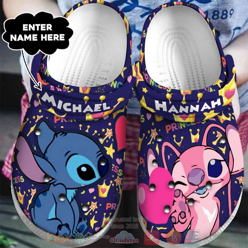 Stitch And Angel Cartoon Valentine Crocs Crocband Clogs Shoes Comfortable For Men Women and Kids