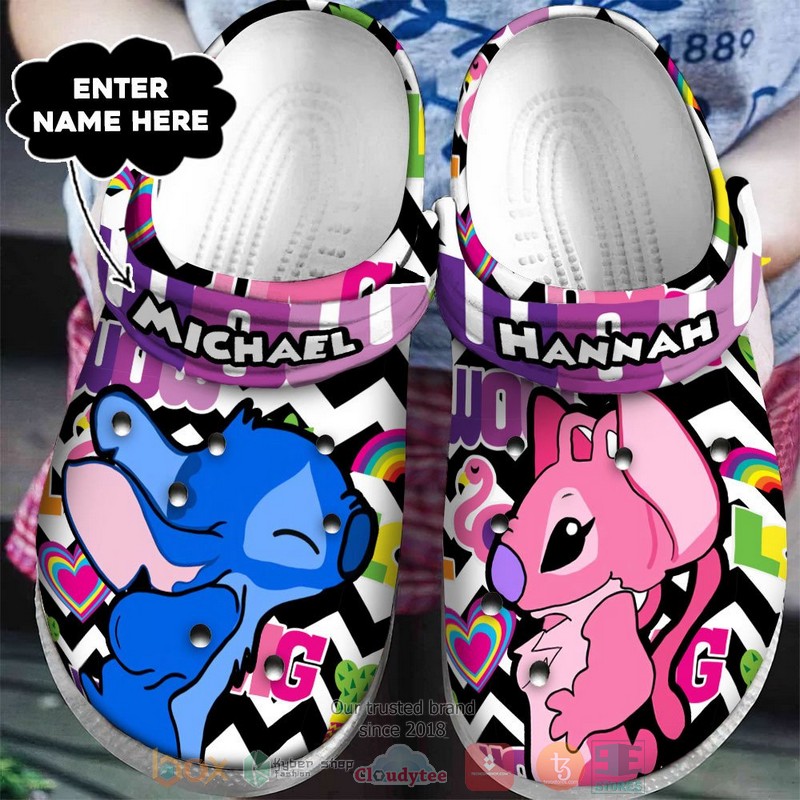 Stitch And Angel Cartoon Valentine Crocs Crocband Clogs Shoes Comfortable For Men Women and Kids