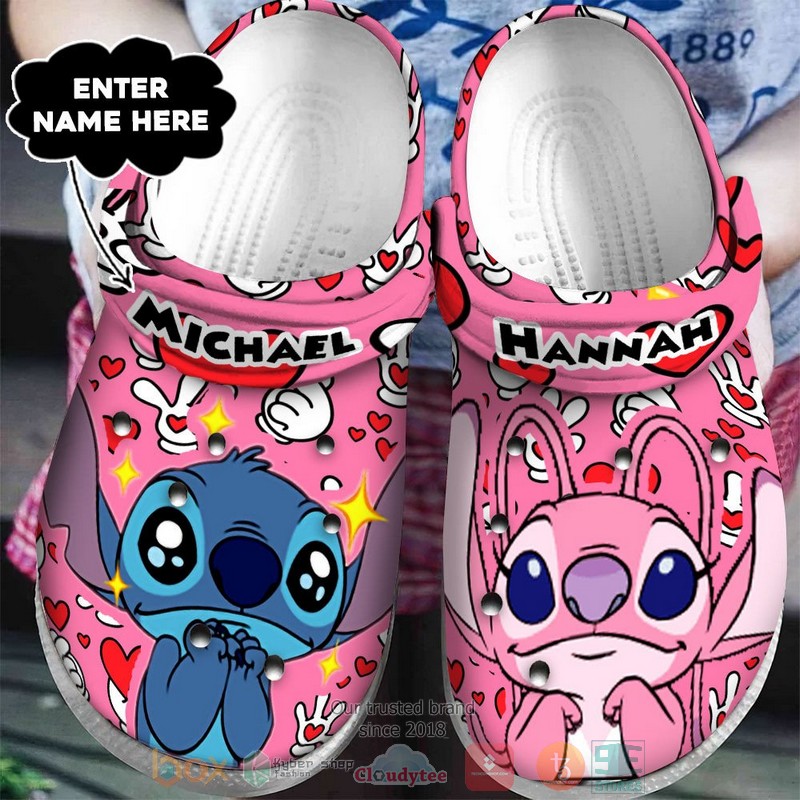 Stitch And Angel Cartoon Valentine Crocs Crocband Clogs Shoes Comfortable For Men Women and Kids