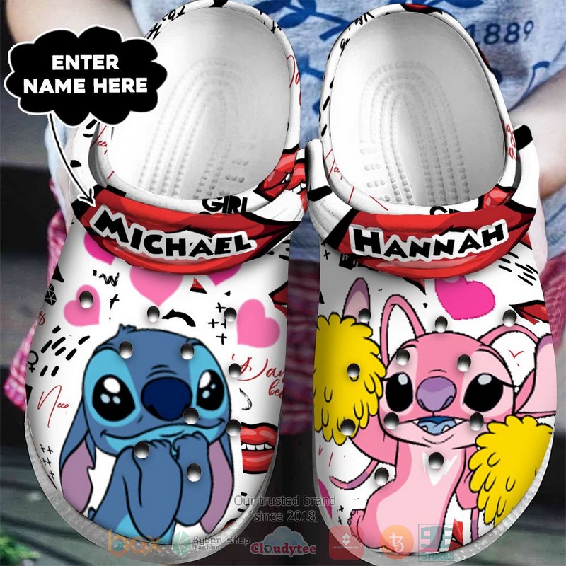 Stitch And Angel Cartoon Valentine Crocs Crocband Clogs Shoes Comfortable For Men Women and Kids