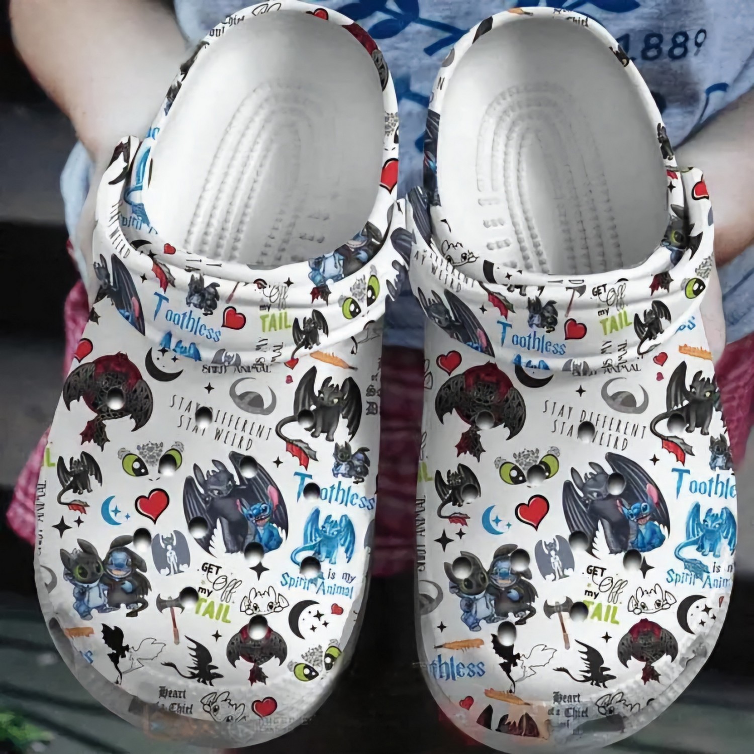 Stitch And Toothless White Cartoon Crocs Crocband Clogs Shoes Comfortable For Men Women and Kids