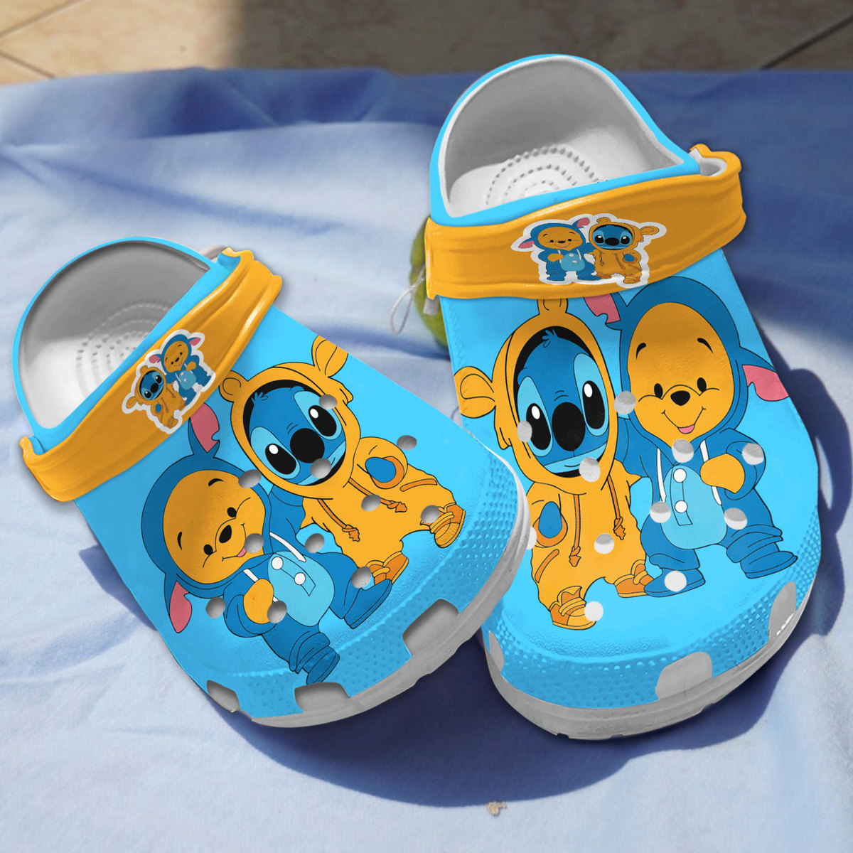 Stitch And Winnie The Pooh Cartoon Crocs Crocband Clogs Shoes Comfortable For Men Women and Kids