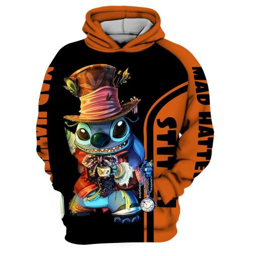 Stitch Art Mad Hatter Lilo And Stitch Art Alice In Wonderland 3D All Over Print Hoodie, Zip Hoodie