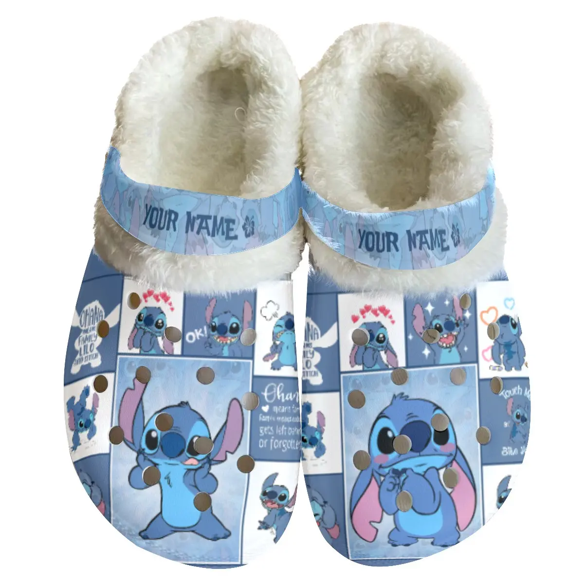 Stitch Cartoon Crocs Crocband Fleece Lined Clogs Shoes Comfortable For Men Women and Kids In Winter