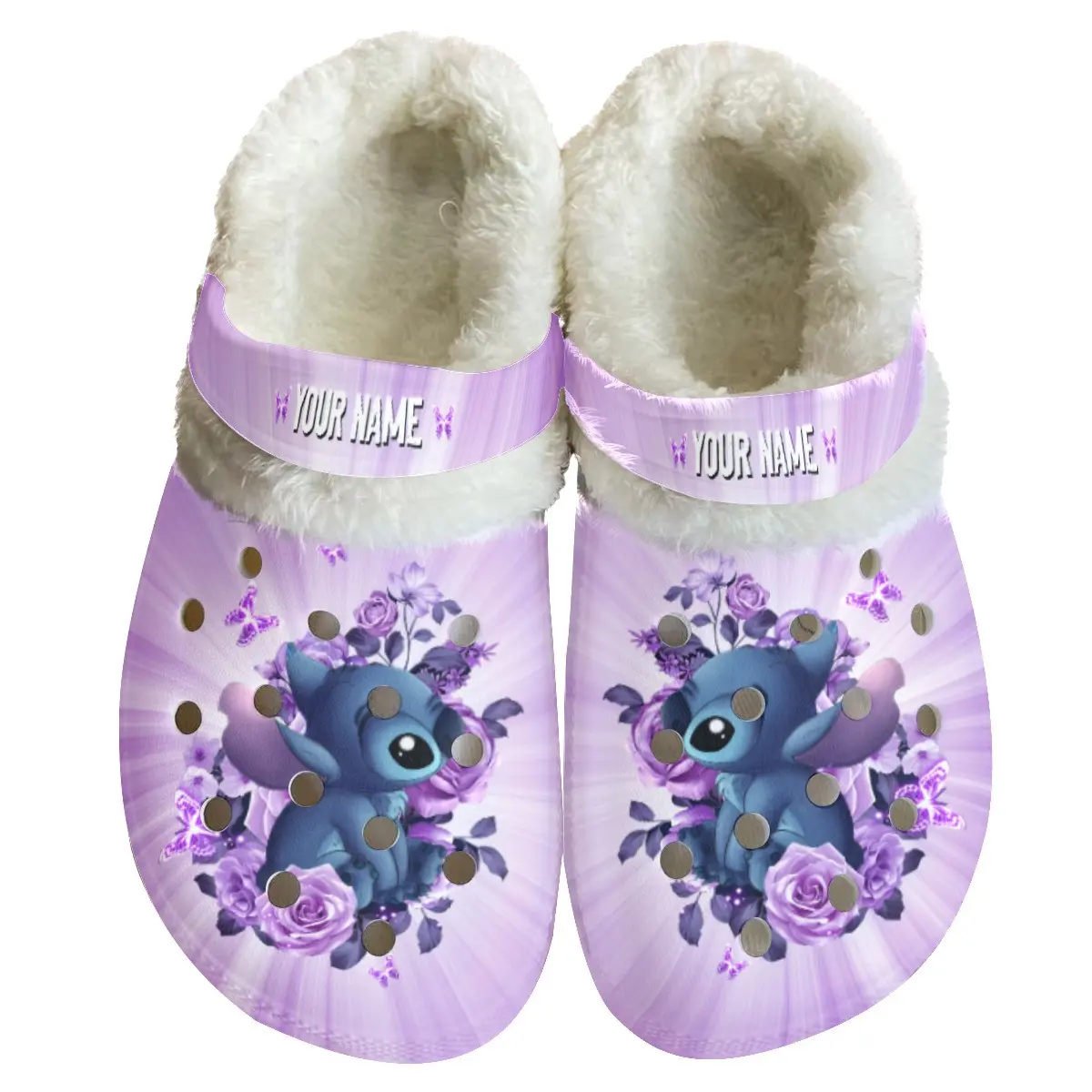Stitch Cartoon Crocs Crocband Fleece Lined Clogs Shoes Comfortable For Men Women and Kids In Winter