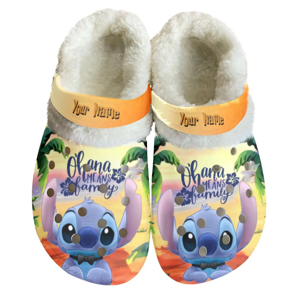 Stitch Cartoon Crocs Crocband Fleece Lined Clogs Shoes Comfortable For Men Women and Kids In Winter