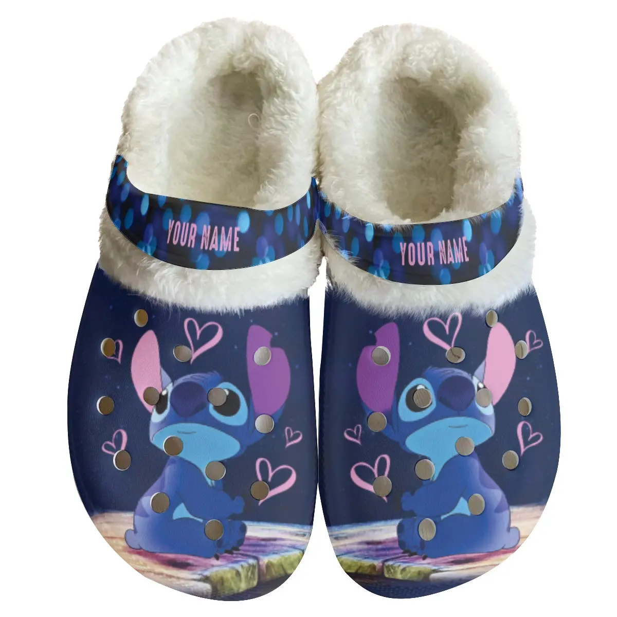 Stitch Cartoon Crocs Crocband Fleece Lined Clogs Shoes Comfortable For Men Women and Kids In Winter