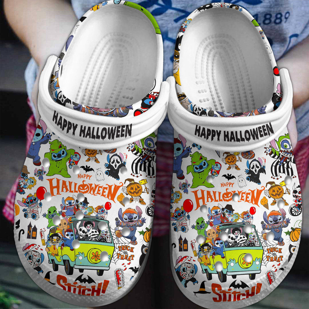 Stitch Happy Halloween Movie Crocs Crocband Clogs Shoes Comfortable For Men Women and Kids