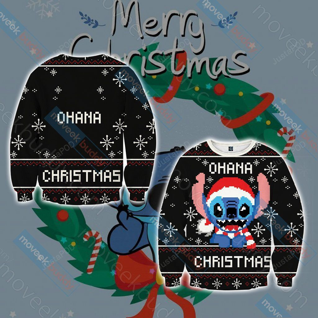 Stitch Ohana Christmas Ugly Christmas Sweater Adult 3D Funny Matching for family