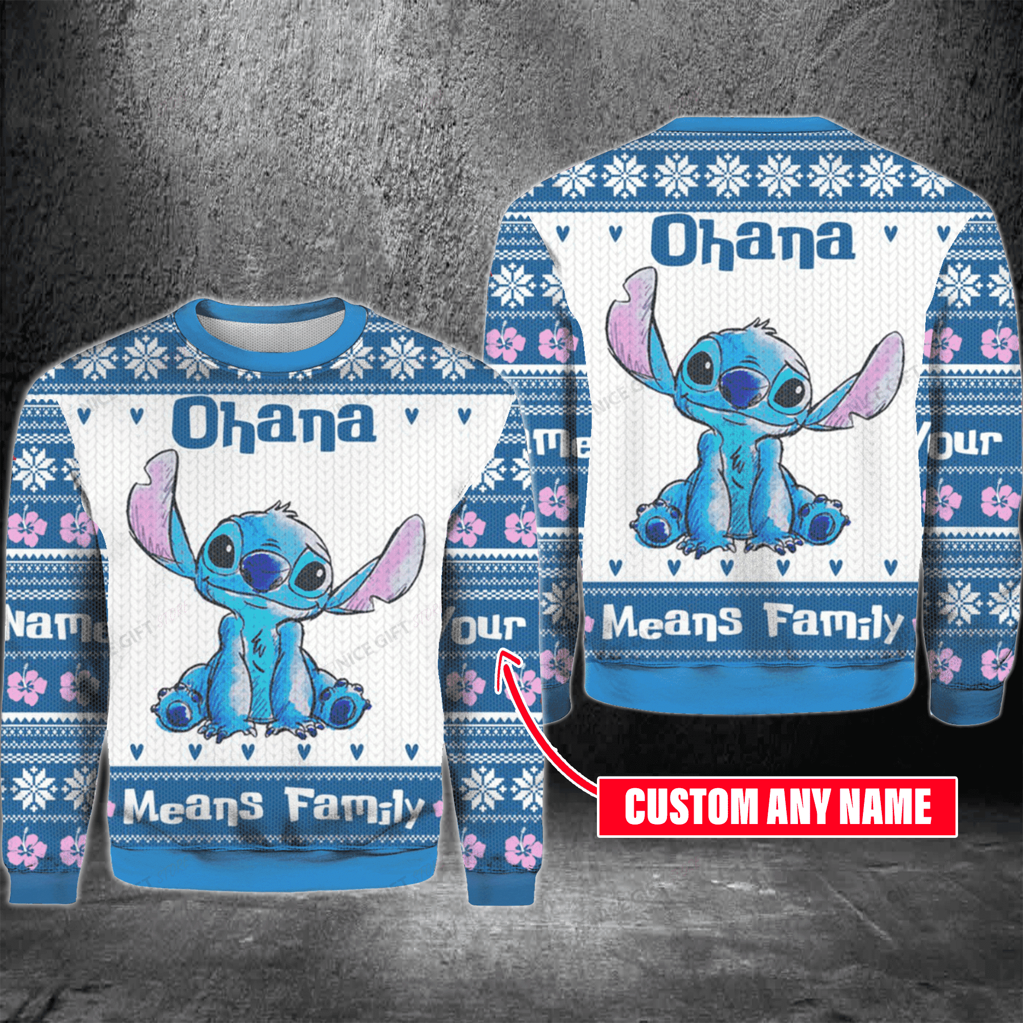 Stitch Ohana Means Family Personalized Ugly Christmas Sweater Adult 3D Funny Matching for family