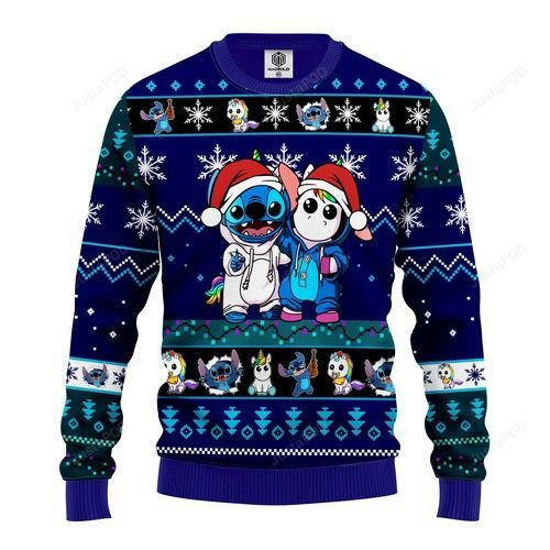 Stitch Unicorn Ugly Christmas Sweater Adult 3D Funny Matching for family