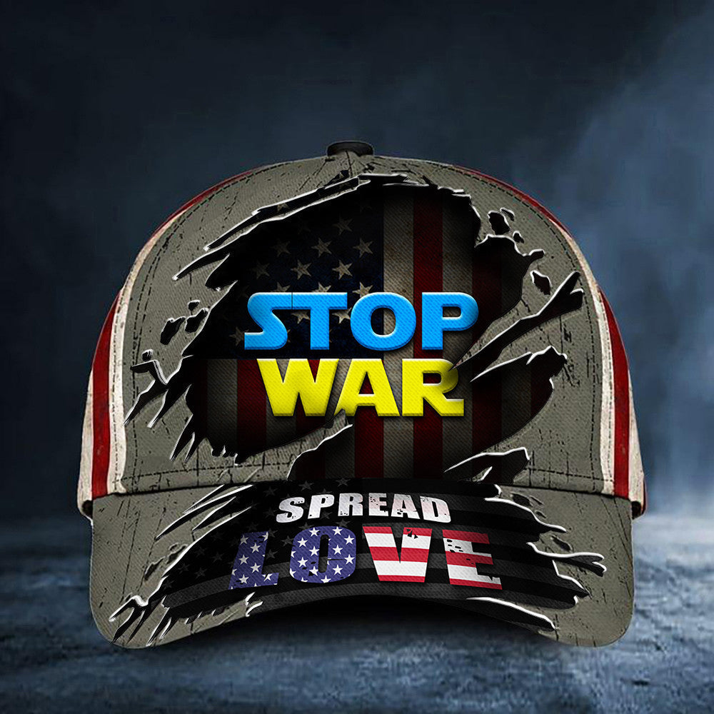 Stop War Spread Love American Flag Hat We Stand With Ukraine Merch Support For Ukraine Hat Classic Cap Trucker Hats Custom Hats Gifts For Men & Women