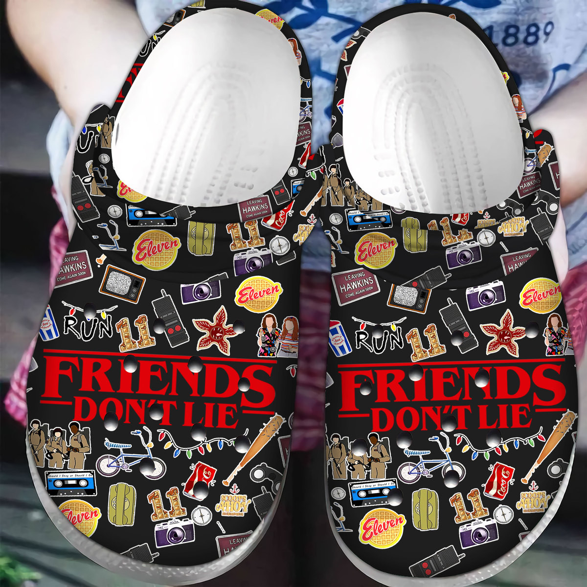 Stranger Things Friends Don't Lie TV Series Crocs Crocband Clogs Shoes Comfortable For Men Women and Kids