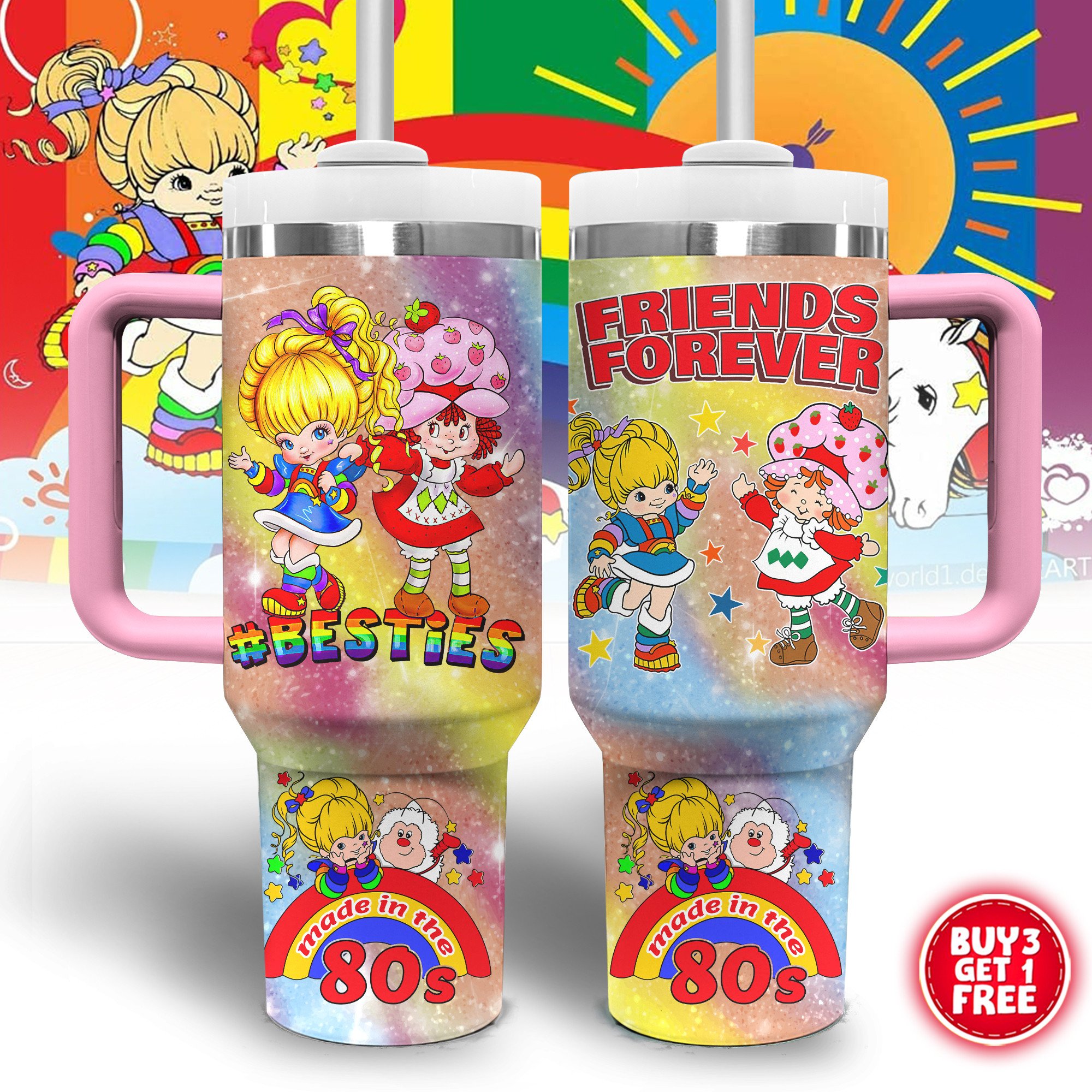 Strawberry Shortcake And Rainbow Brite Cartoon Custom Stanley Cup 40 oz 30 oz Tumbler With HandleTVC2301802