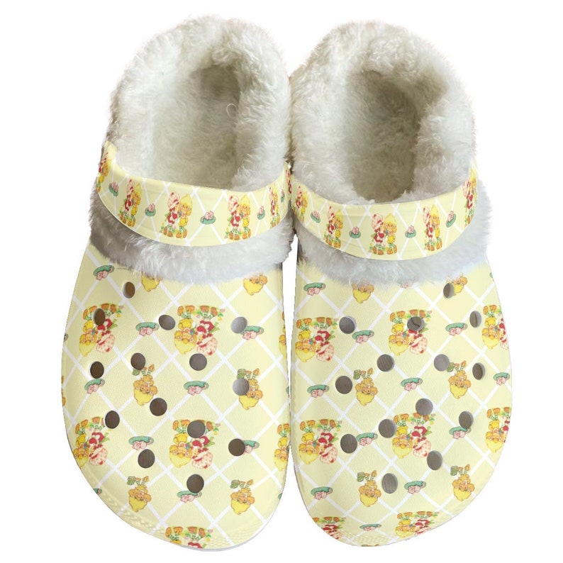 Strawberry Shortcake Cartoon Crocs Crocband Fleece Lined Clogs Shoes Comfortable For Men Women and Kids In Winter