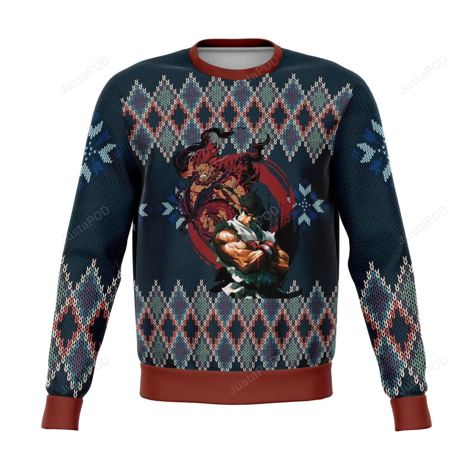 Street Fighter Ryu And Akuma Ugly Christmas Sweater Adult 3D Funny Matching for family