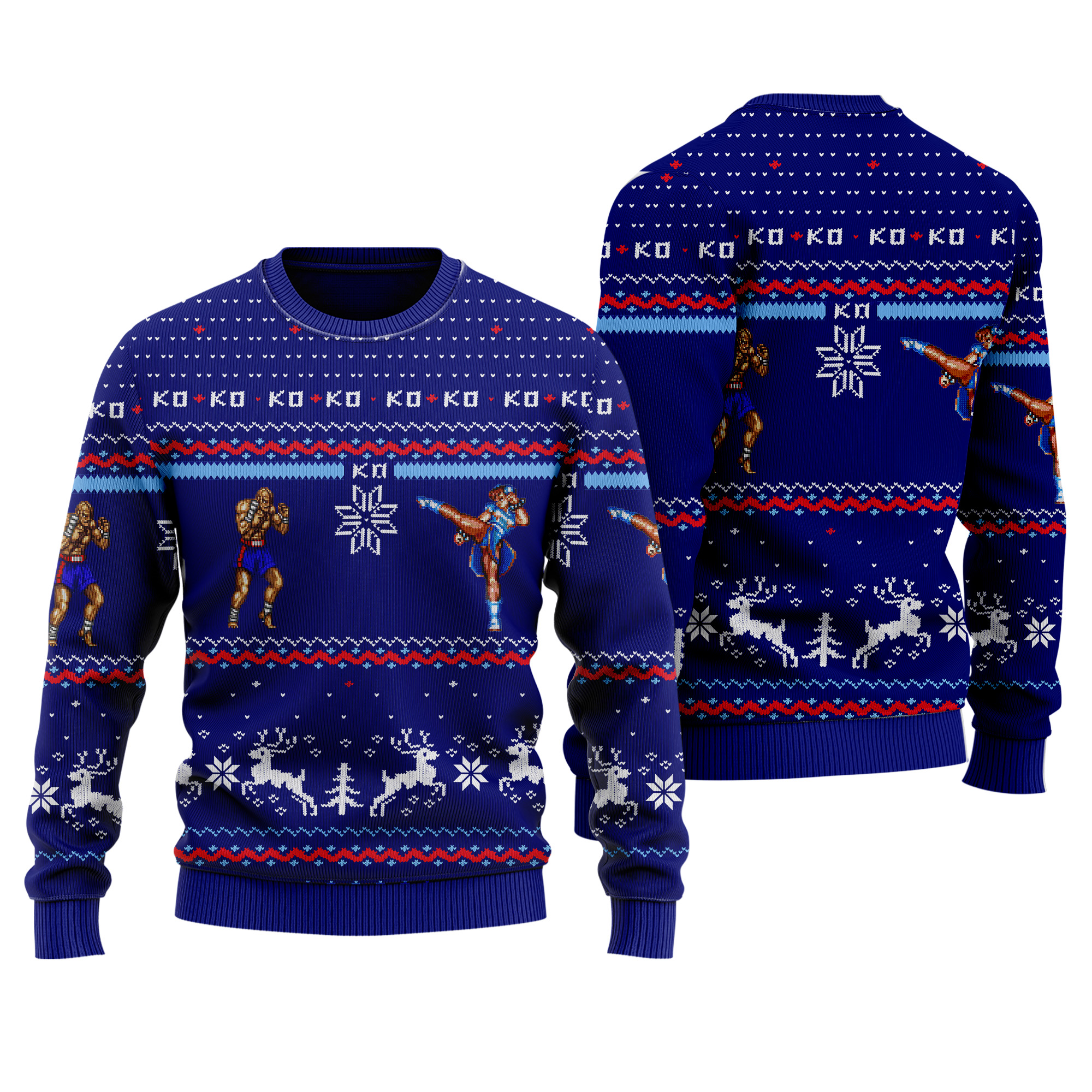 Street Fighter Sagat Vs Chun-Li Ugly Christmas Sweater Adult 3D Funny Matching for family