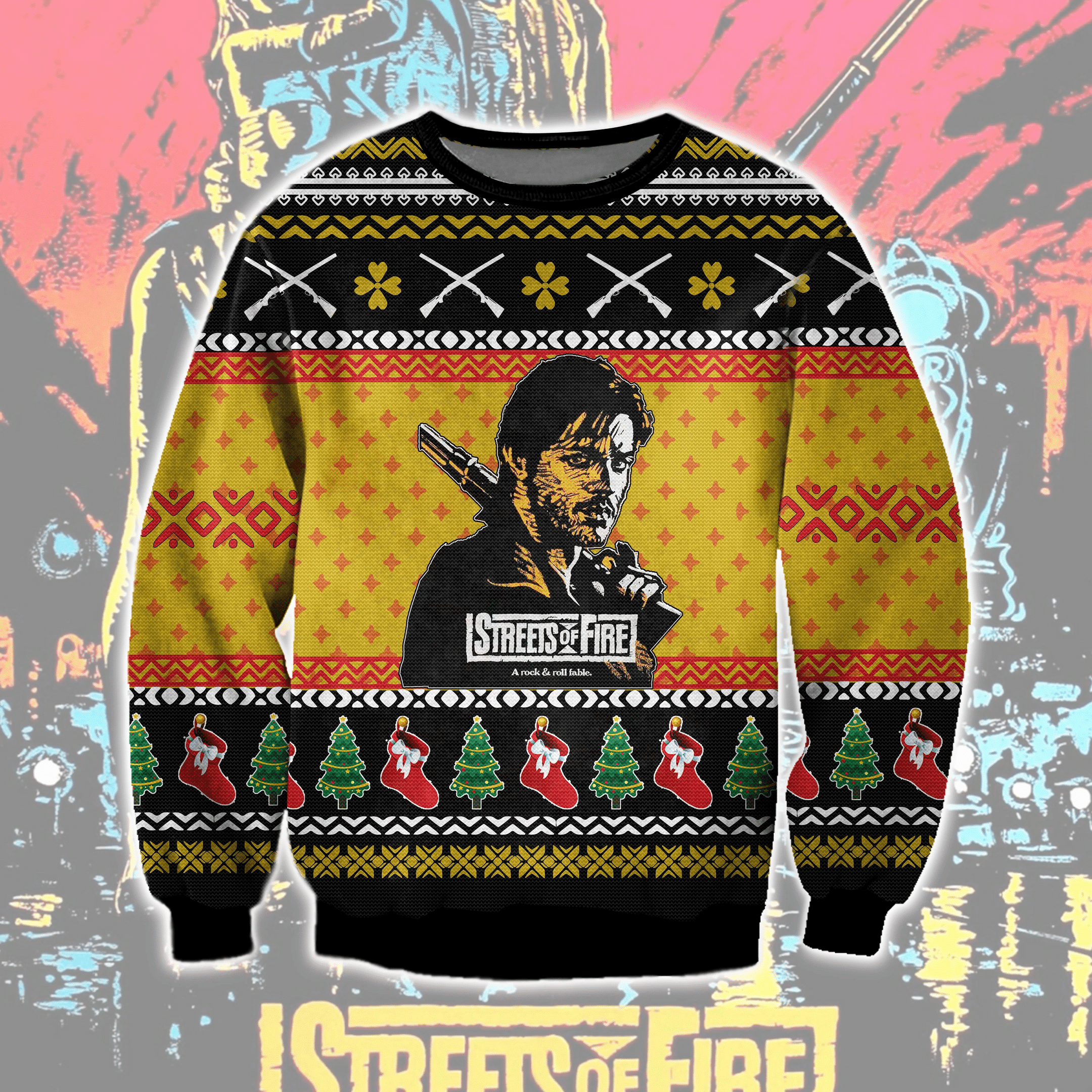 Streets Of Fire Ugly Christmas Sweater Adult 3D Funny Matching for family