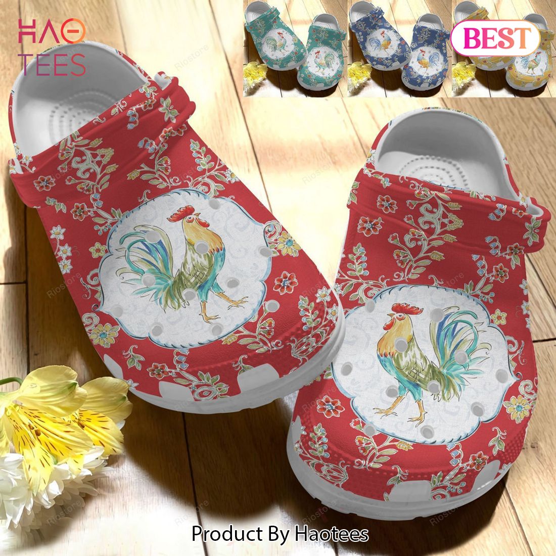 Strong Rooster For Mother Day Chicken Flower Crocs Crocband Clogs Shoes Comfortable For Men Women and Kids
