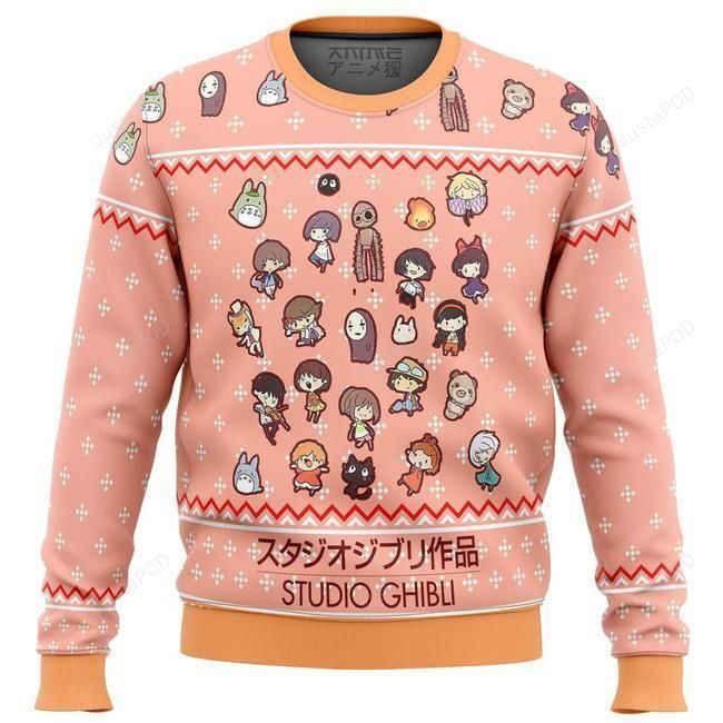 Studio Ghibli Character Cute Chibi Ugly Christmas Sweater Adult 3D Funny Matching for family