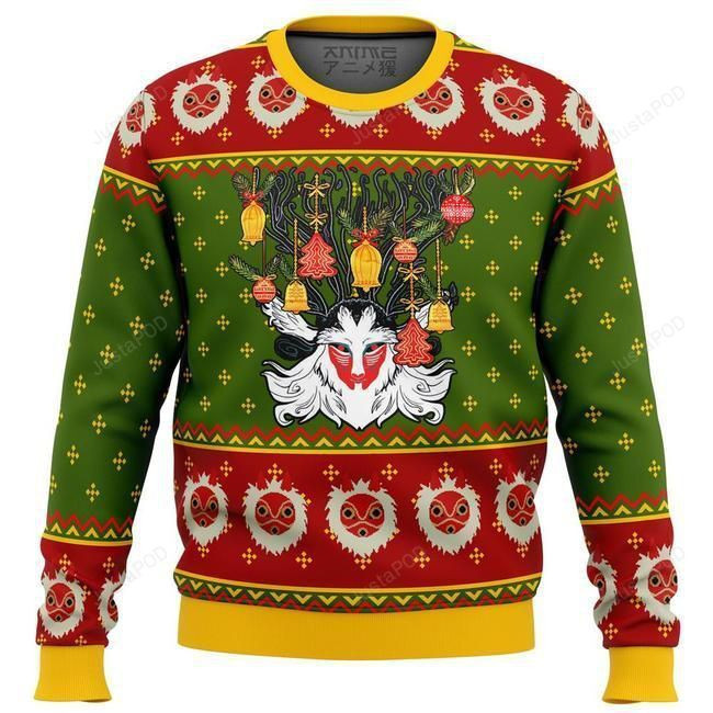 Studio Ghibli Princess Mononoke Xmas Forest Spirit Ugly Christmas Sweater Adult 3D Funny Matching for family