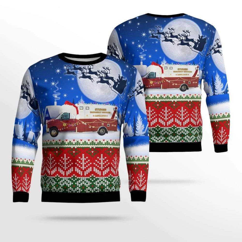 Sturgis Ambulance Sturgis South Dakota Christmas AOP Ugly Sweater Unisex Christmas Gift