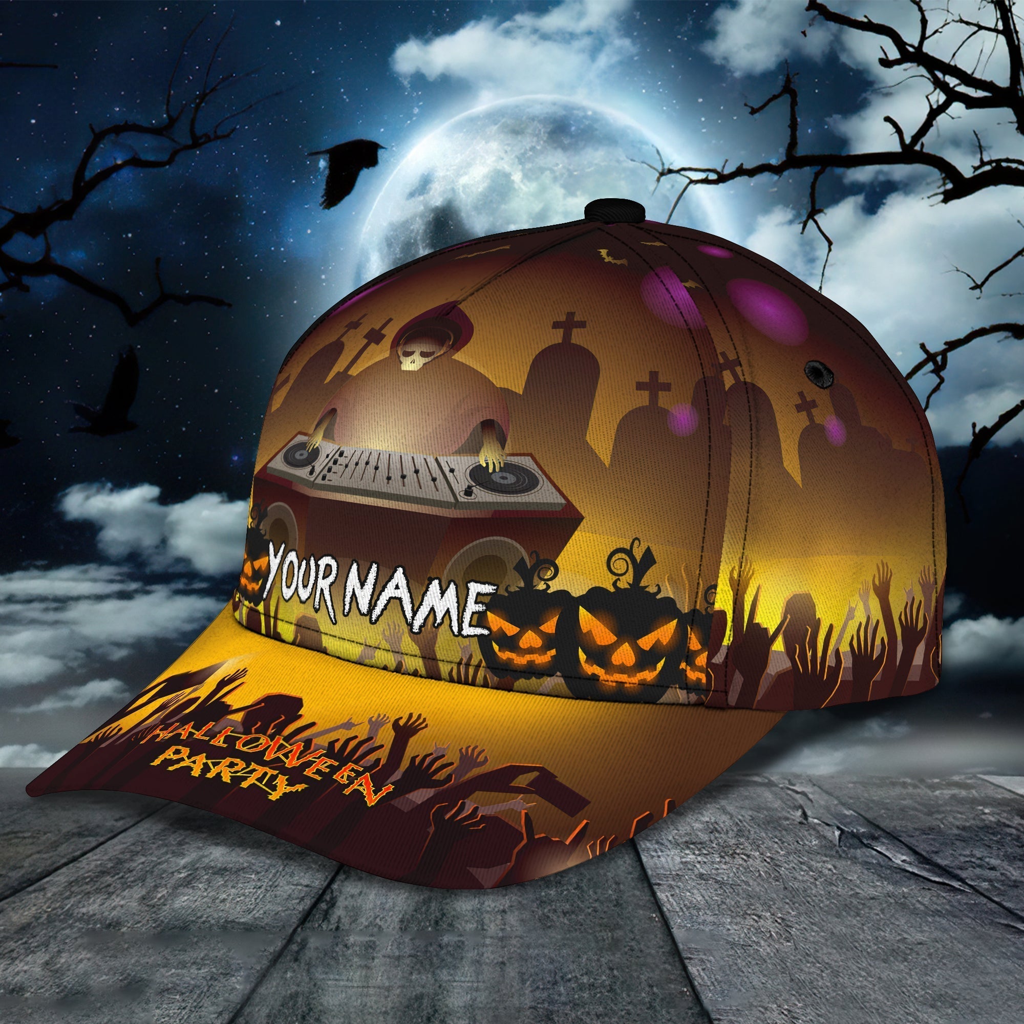 Style Halloween Dj Hat Customize Word Baseball Hat 3d, Cap with Adjustable Brim for Mens Womens Trucker Hats Custom Hats Gifts For Men & Women